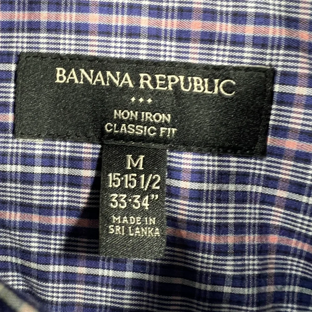 Banana Republic Shirt Mens Medium Blue Plaid Long Sleeve Button Up Classic Fit